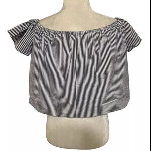 Zara off the shoulder navy blue/white striped loose crop top with bandeau sz L